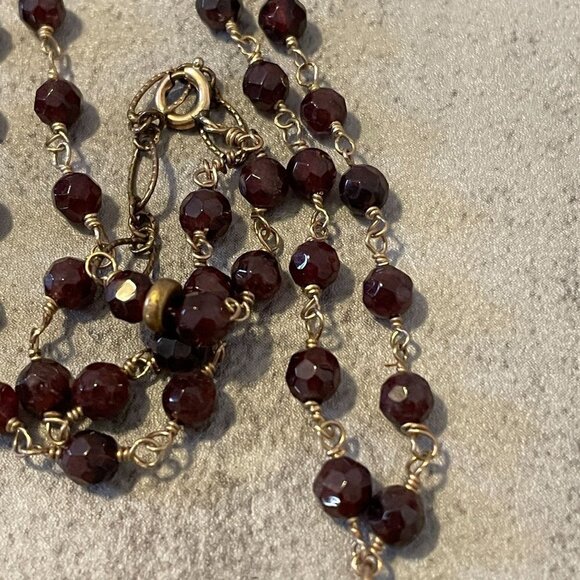 OHM OM Medallion Genuine Garnet Bead .925 Sterling Vermeil Pendant Necklace - Picture 4 of 5